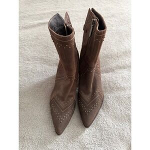 Donald J. Pliner "Vegas" Western Brown Leather Studded Heeled Boots Size 6.5